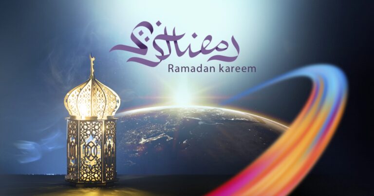 Elegant Ramadan Kareem wallpaper featuring crescent moon and stars, symbolizing the holy month of Ramadan.